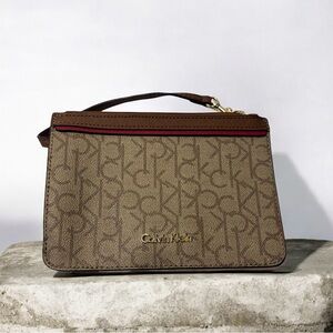 Calvin Klein Tan and Red Monogram Bag